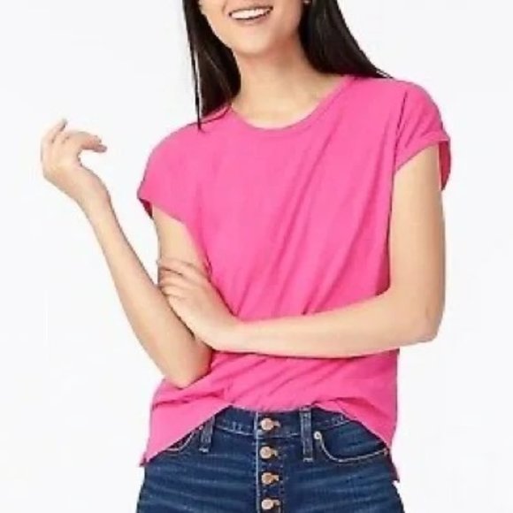 NEW J CREW Painter Drop Shoulder Short Sleeve Tee NWT M Sweet Fuchsia - Picture 1 of 10